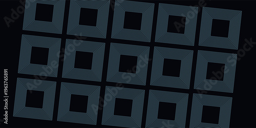 Abstract background of shiny square lines in perspective, 3D Rendering. Modern shiny blue rounded square lines pattern. Elegant graphic design. Futuristic technology concept