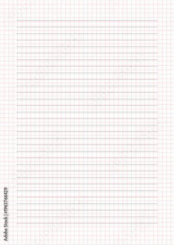 A4 Blank Horizontal Lined Paper Sheet, Line color is black, Line Spacing is 8mm, Line width is 0.5 pixels, white Background with red Grid pattern
