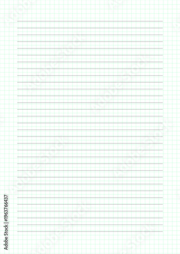 A4 Blank Horizontal Lined Paper Sheet, Line color is black, Line Spacing is 8mm, Line width is 0.5 pixels, white Background with green Grid pattern