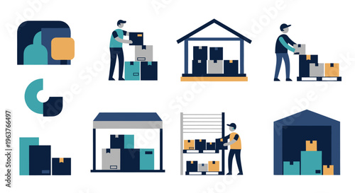 Flat Design Warehouse and Logistics Icons Set