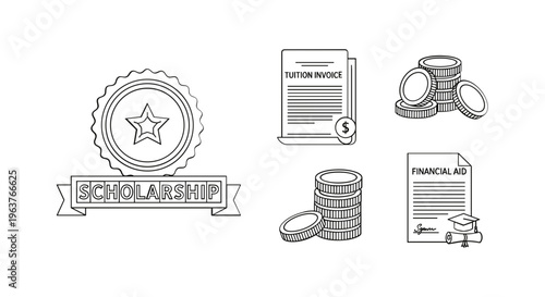 Scholarship and Financial Aid Icons Set.