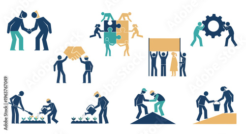 Teamwork and Collaboration Icons: Business, Community, Growth, Success