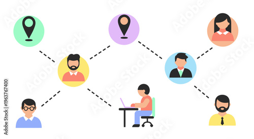Flat Design Remote Team Collaboration Network Concept