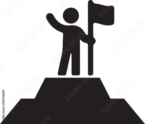 Silhouette of a person celebrating achievement on a mountain peak