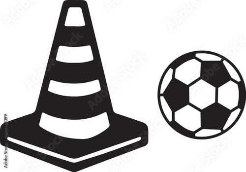 Soccer ball and traffic cone icons