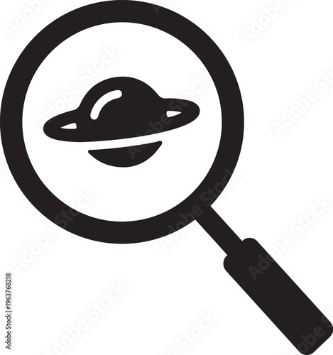UFO Sighting Under Magnifying Glass Illustration