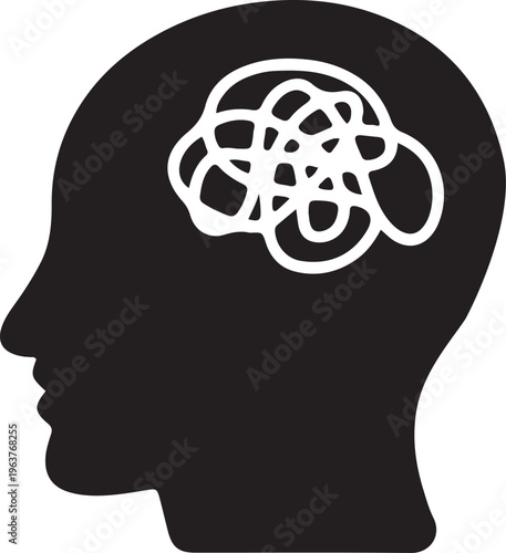 Confused Brain Icon with Tangled Thoughts Silhouette