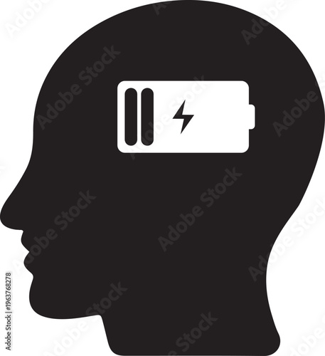 Human Head Silhouette with Battery Symbol Inside