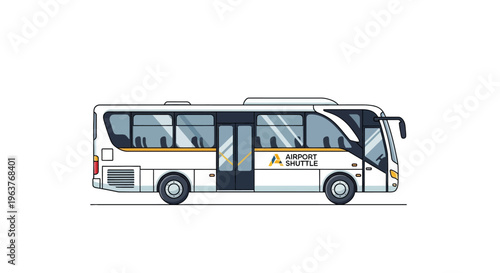 Illustration of a white airport shuttle bus on a white background,"