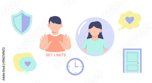 Flat illustration of setting personal boundaries and self-care