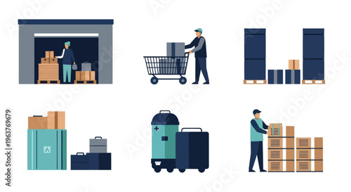 Flat Illustration of Warehouse Workers Loading and Unloading Packages