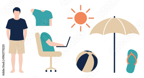 Flat Design Summer Beach Vacation Icon Set