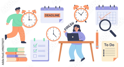 Flat vector illustration of time management and productivity
