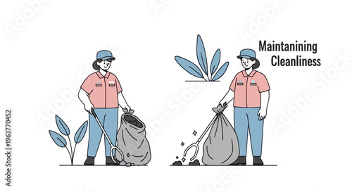 Illustration of Sanitation Worker Cleaning and Maintaining Cleanliness