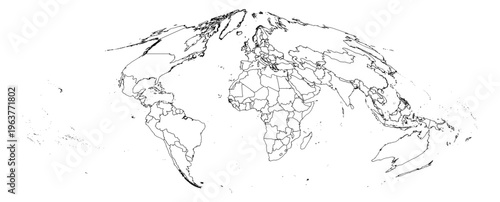 Sinusoidal projection world map simple outline without Antarctica global vector graphic geography silhouette shape national border design isolated transparent background atlas eps