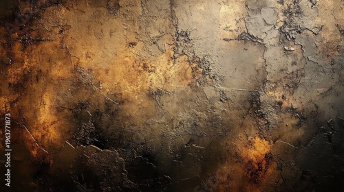 cracked weathered wall with warm golden rust tones and dramatic moody texture