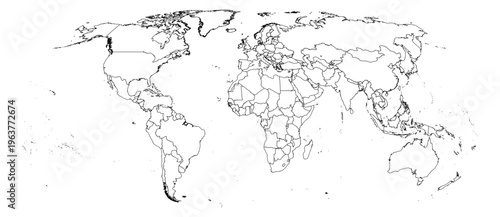 Robinson projection world map simple outline without Antarctica global vector graphic geography silhouette shape national border design isolated transparent background atlas eps