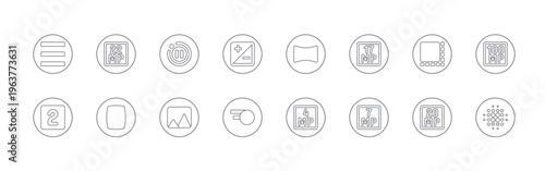 collection of 16 minimal thin line photo and image icons such as menu, two, megapixel, panorama view, motion, image, contrast, blur, panorama view. editable stroke vector illustration isolated