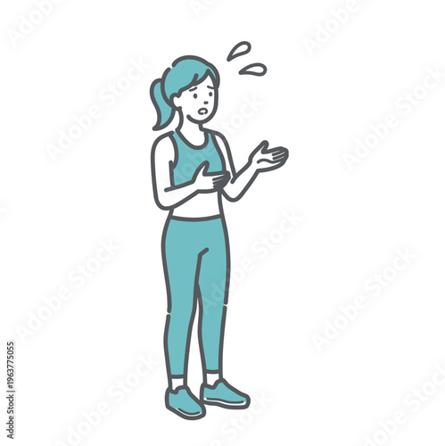 困った表情で相談・質問をするスポーツウェア姿の女性のイラスト