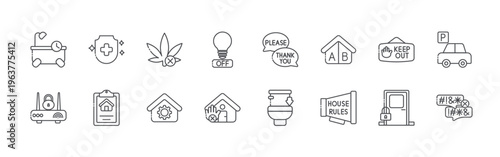 bundle of 16 editable thin line house rules icons including house rules, house rules, house rules, editable stroke vector illustration isolated on white