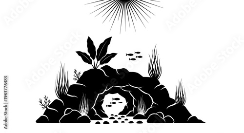 Black and white illustration of fish.