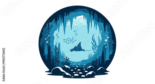 Shark Swimming in Dark Ocean Water.