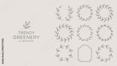 A collection of delicate hand drawn botanical wreaths and sprigs are displayed on a neutral beige background perfect for design elements high quality professional detailed modern