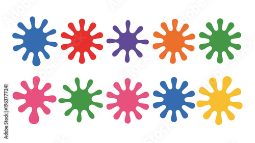 An arrangement of colorful abstract splatters in a row resembling paint or ink blots against a white background high quality professional detailed modern elegant stylish clean