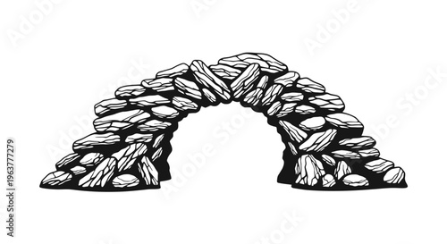Pile of stones stacked in arch.