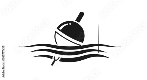 Black fishing float icon on water.