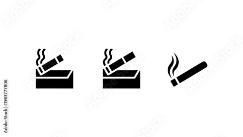 A minimalist black and white illustration displays three different depictions of a lit cigarette representing smoking and related warnings high quality professional detailed modern elegant stylish