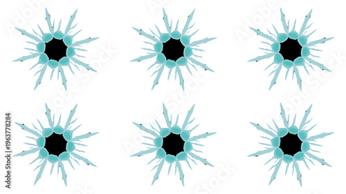 An abstract composition features nine teal star like circular forms arranged in a 3x3 grid against a stark black background high quality professional detailed modern elegant