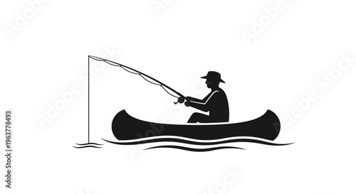 Man fishing in a canoe boat.