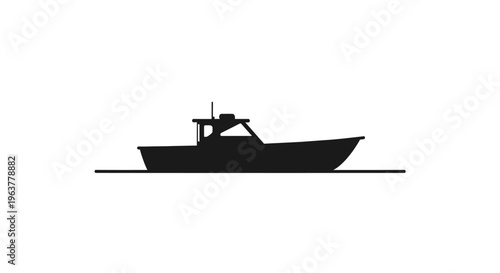 Silhouette of a small motorboat.