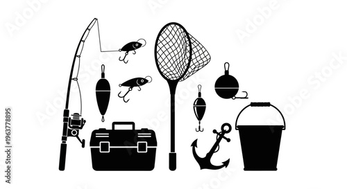 Fishing gear and tackle equipment set.