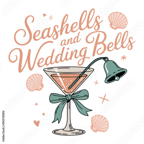 A whimsical illustration of a wedding-themed design with a martini glass as the central element
