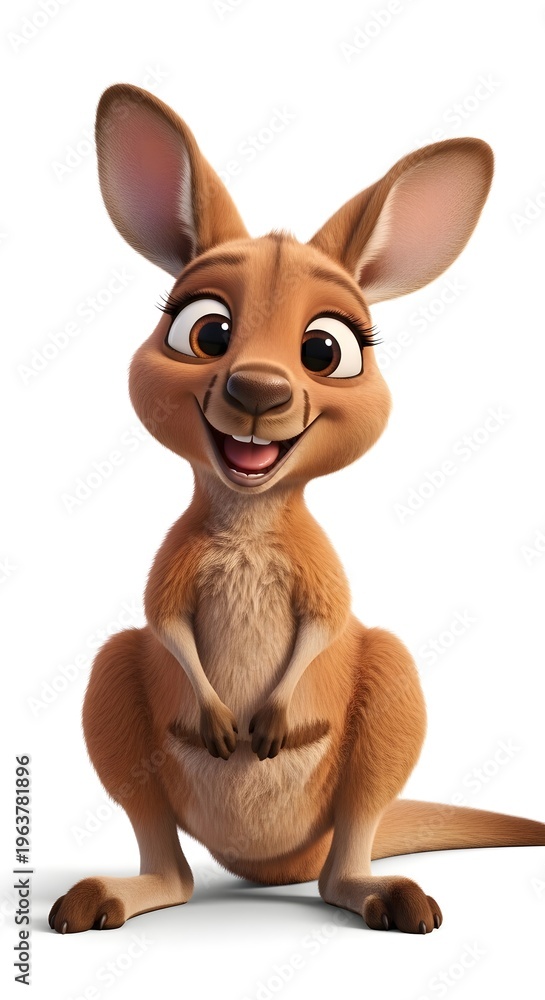 Fototapeta premium Expressive Cute Kangaroo Character Illustration with Detailed Fur and Smiling Face