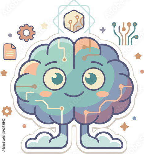 AI Brain Assistant Mascot.eps