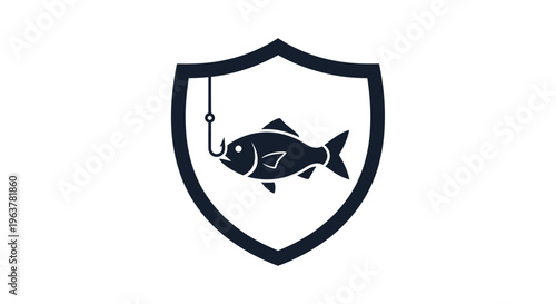 Fish caught on hook shield logo.