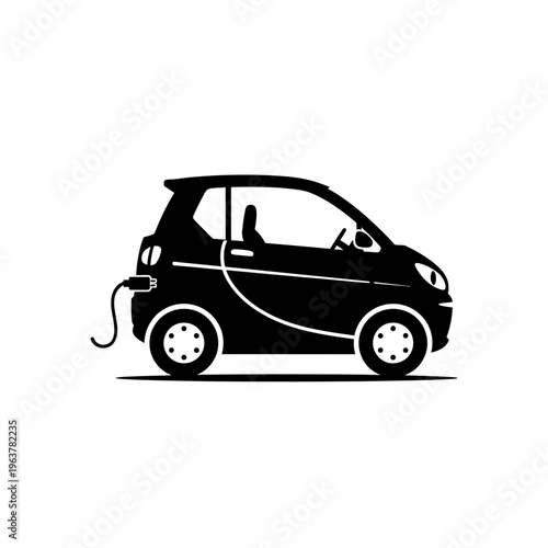 Black and white illustration of an electric car charging