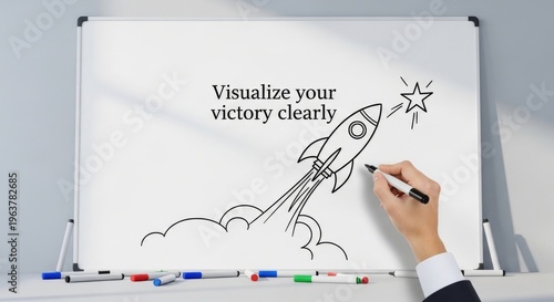 Hand sketching a rocket launch for business success