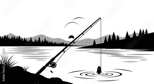 Fishing Rod and Line in Water.