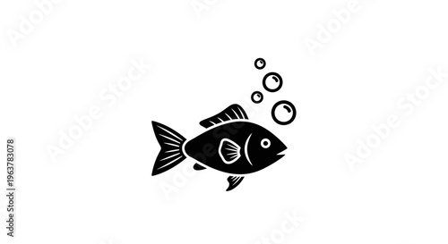 Black fish swimming in water bubbles.