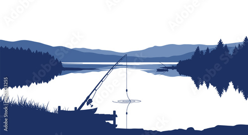 Fishing Rod on a Lake Shore.