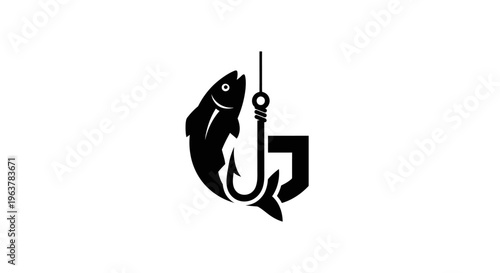 Fish Hanging From Fishing Hook Silhouette.