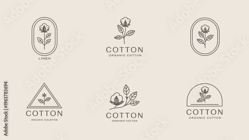 A collection of minimalist botanical style logos featuring cotton plants and floral designs ideal for branding and design projects high quality professional detailed modern elegant stylish
