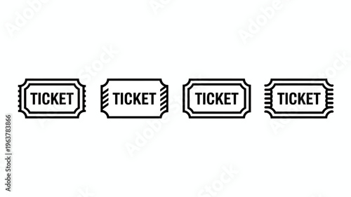 A simple minimalist illustration displays four identical ticket outlines in a row against a plain white background high quality professional detailed modern elegant stylish clean crisp