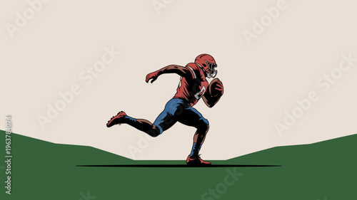 A stylized illustration depicts an american football player sprinting forward with the ball focused on the game high quality professional detailed modern elegant stylish clean crisp