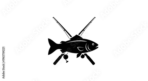 Fish with crossed fishing rods silhouette.