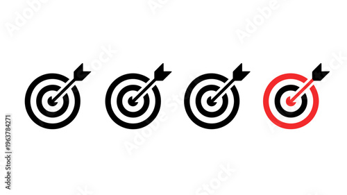 A series of four target icons demonstrate increasing accuracy with the final target highlighted in red high quality professional detailed modern elegant stylish clean crisp vibrant